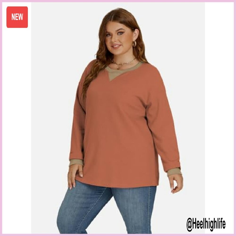 Plus Size Waffle Knit Sweatshirt Oversized Tunic Long Sleeve Top - Picture 3 of 6
